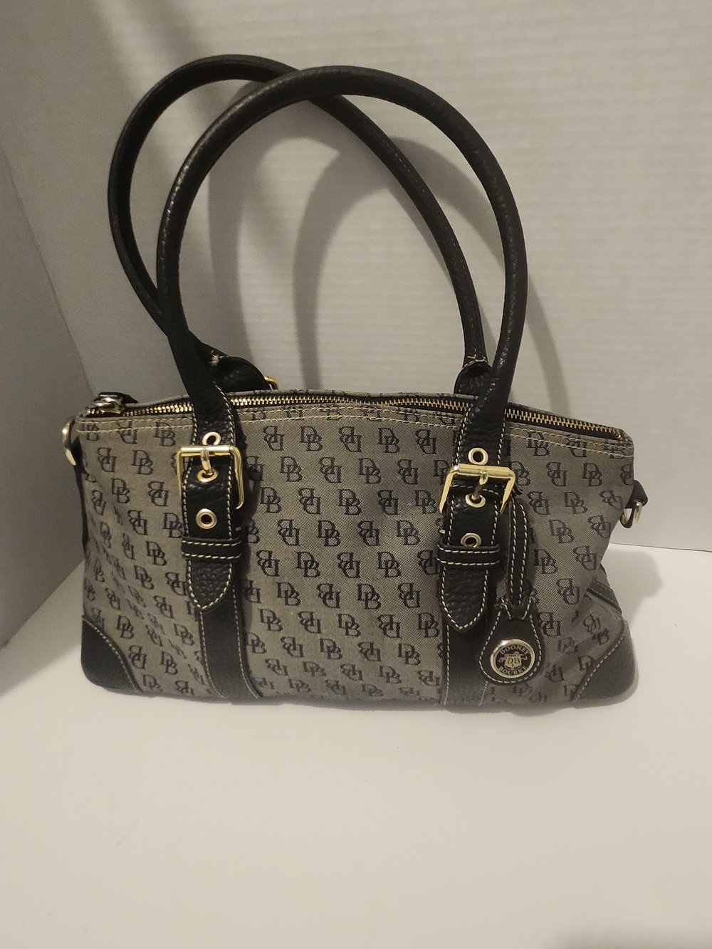 Dooney & Bourke Gray Monogram Shoulder Bag with Black Trim